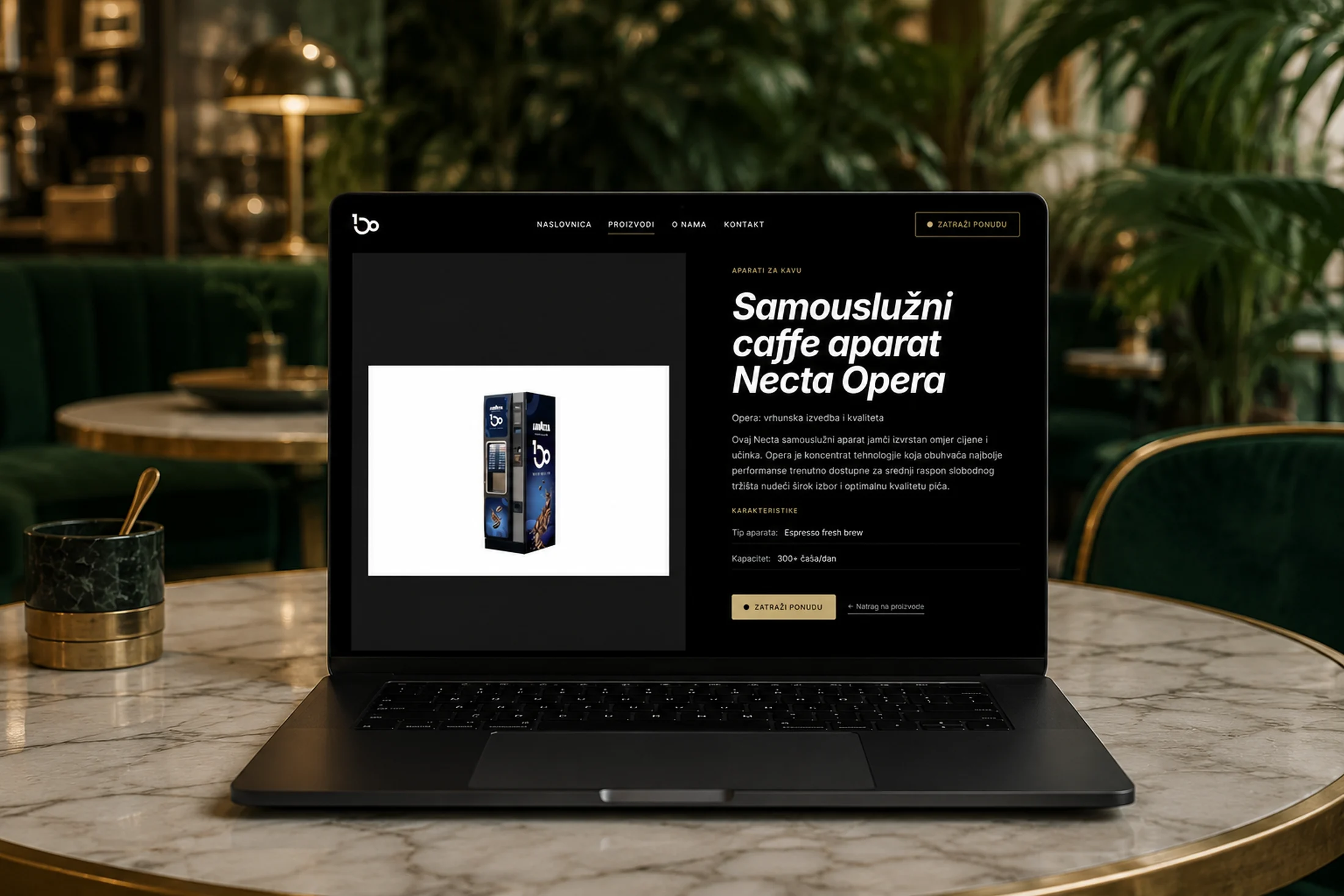 B100.hr — product page for the Necta Opera self-service coffee machine