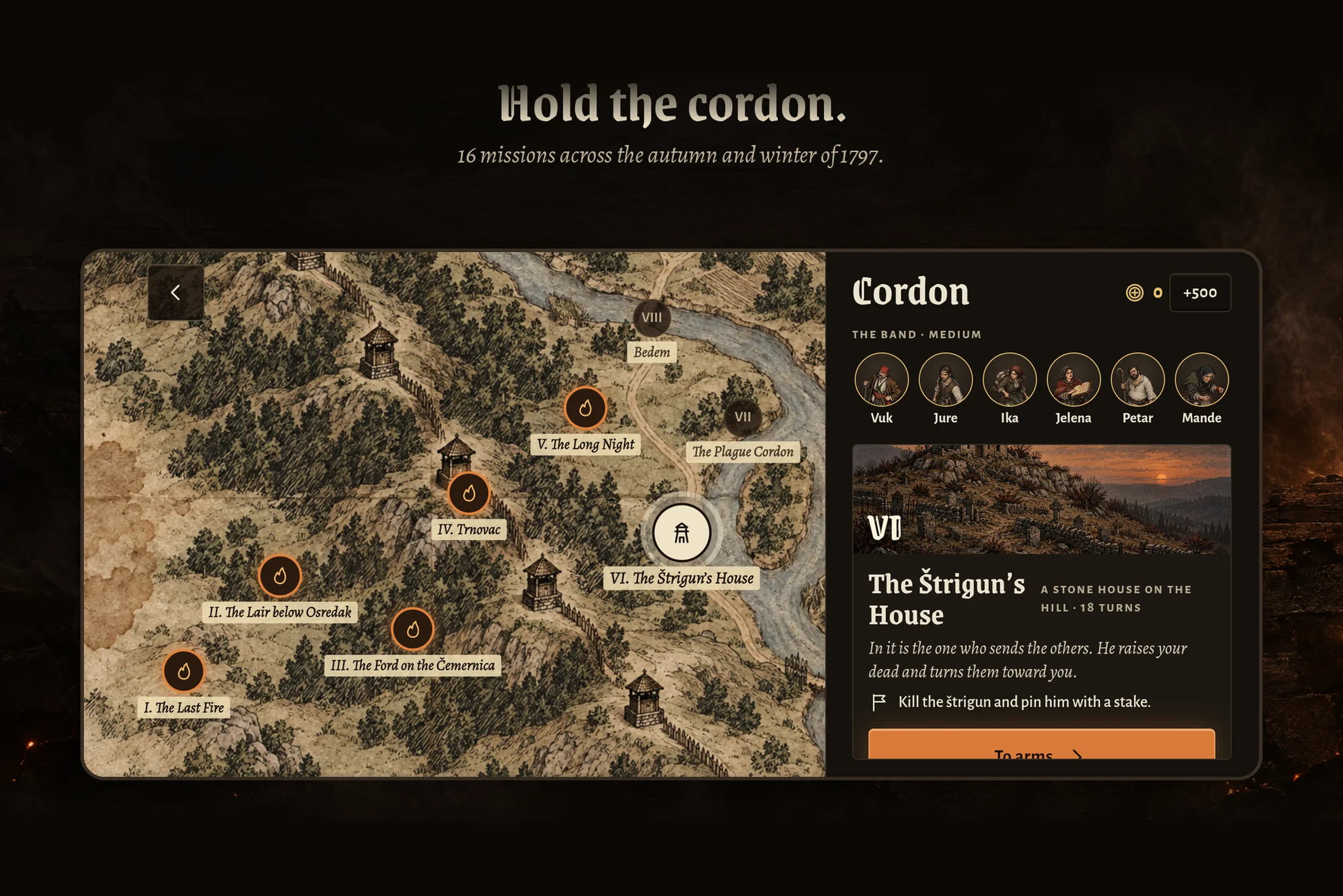 Bedem — the Cordon campaign map with 16 missions through the autumn and winter of 1797