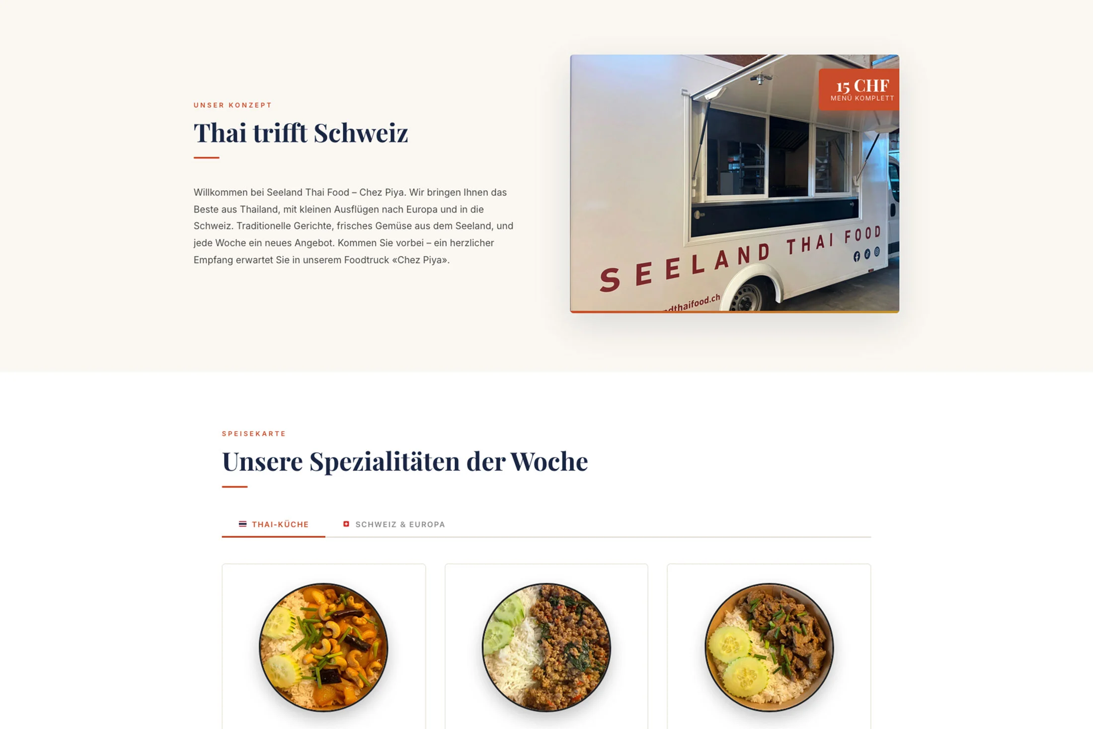 Chez Piya – weekly menu display with categories