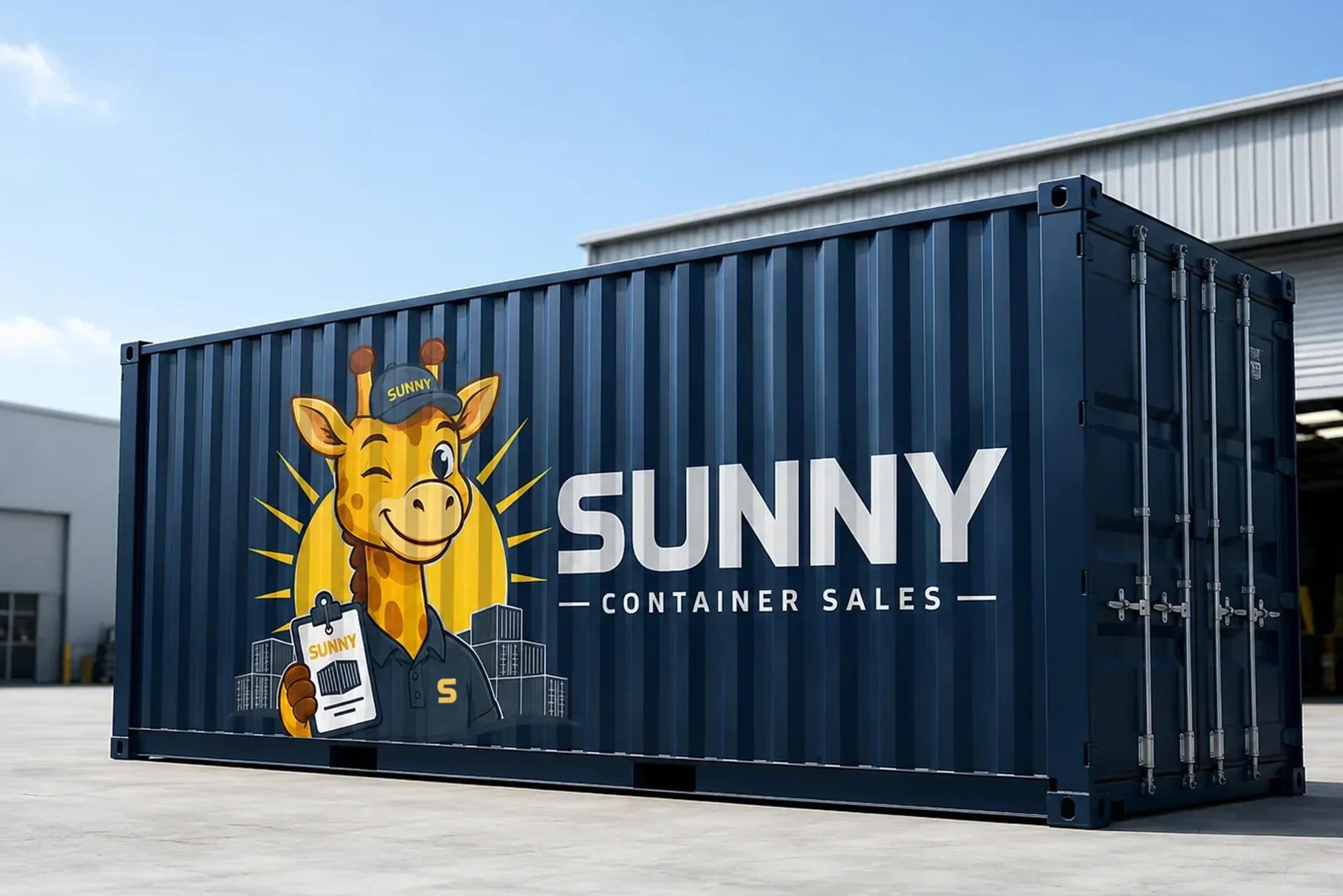 Sunny Container Sales — primjena logotipa i maskote na brodskom kontejneru