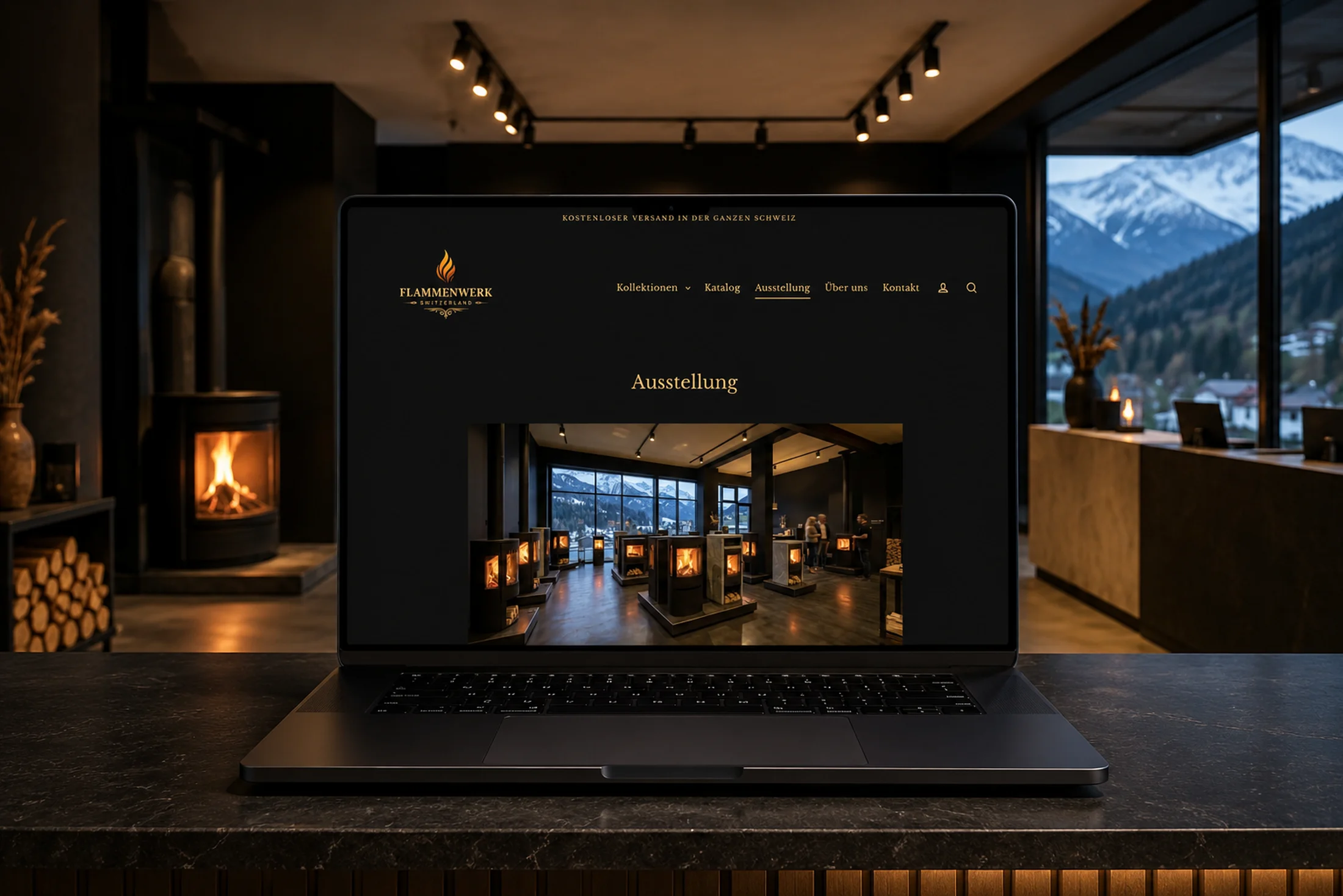 Flammenwerk — showroom page in Oberuzwil with an invitation to expert consultation