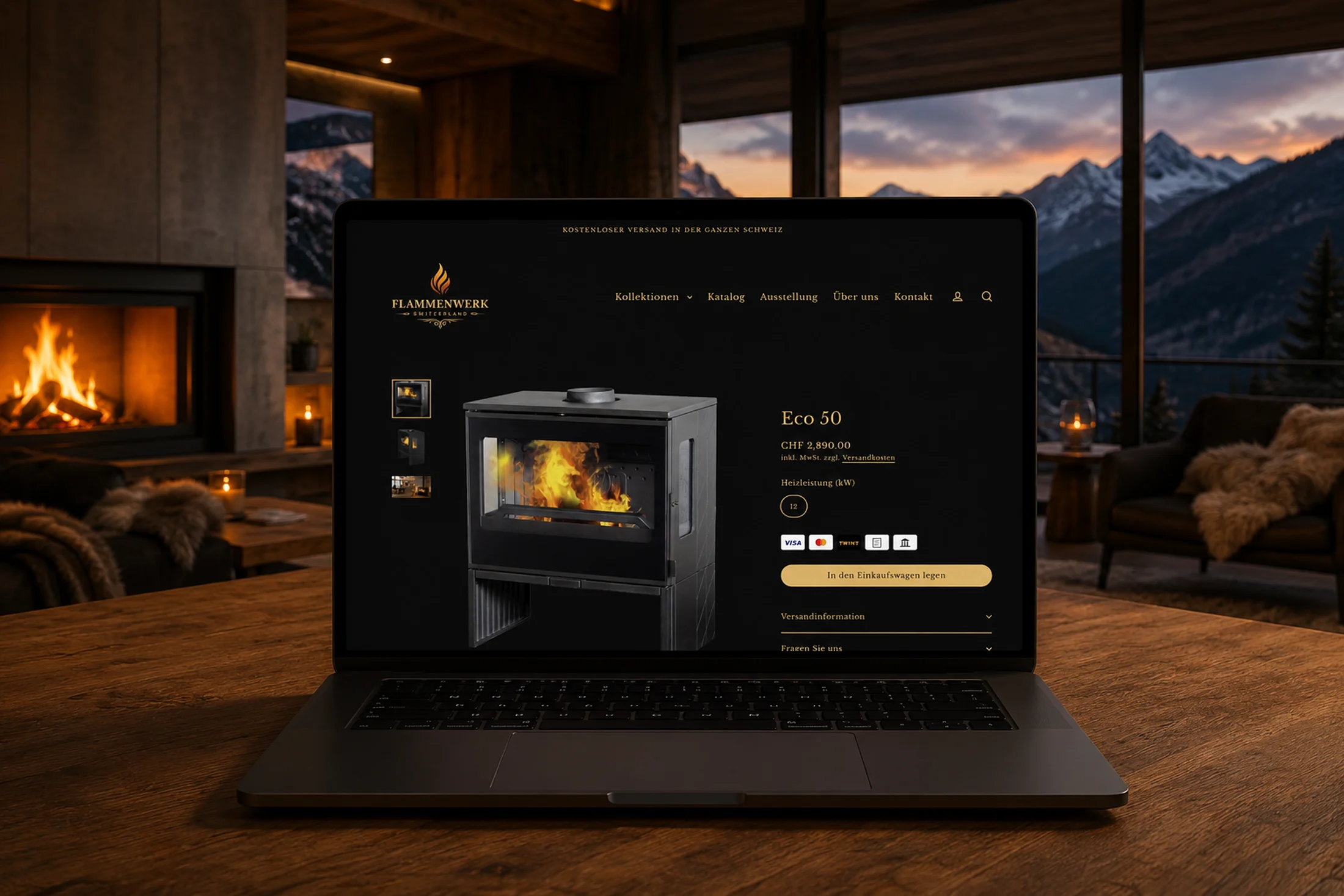 Flammenwerk — product page for the Eco 50 fireplace stove