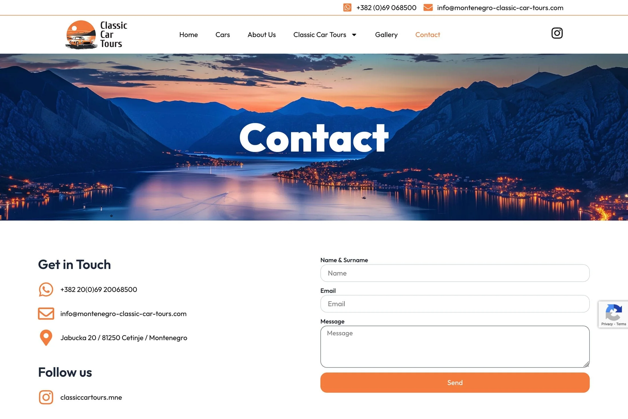 Montenegro Classic Car Tours - Web Page Design & Development