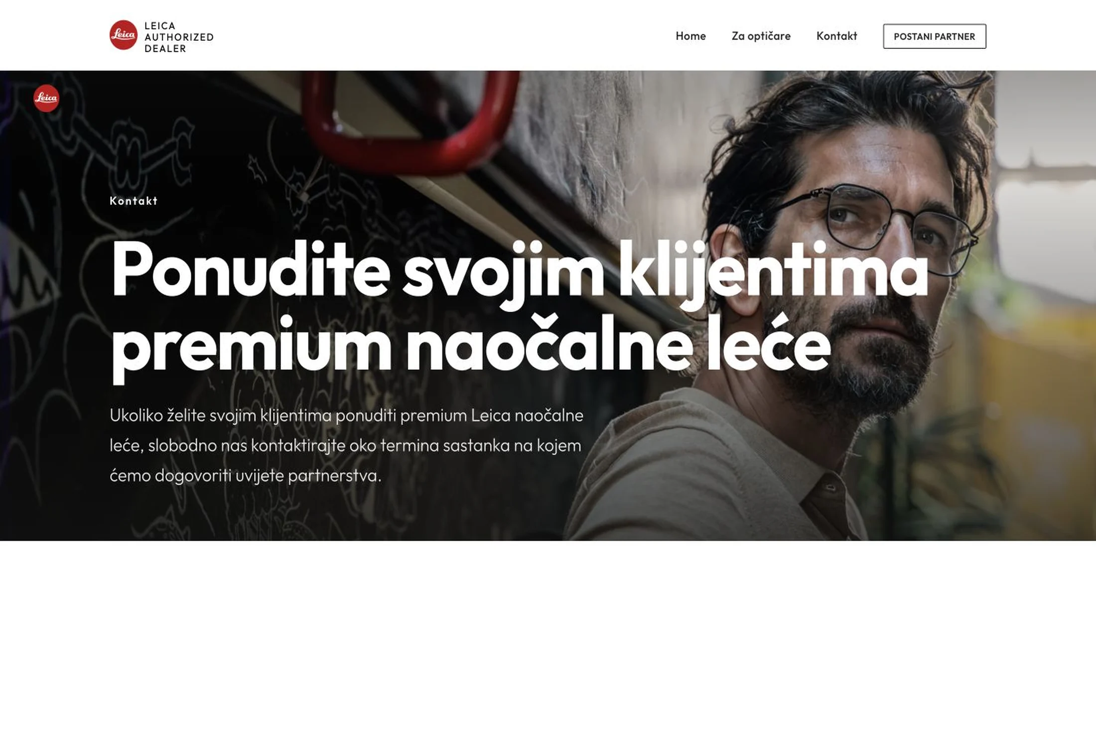 Optopharm — kontakt stranica s pozivom optičarima na premium Leica naočalne leće