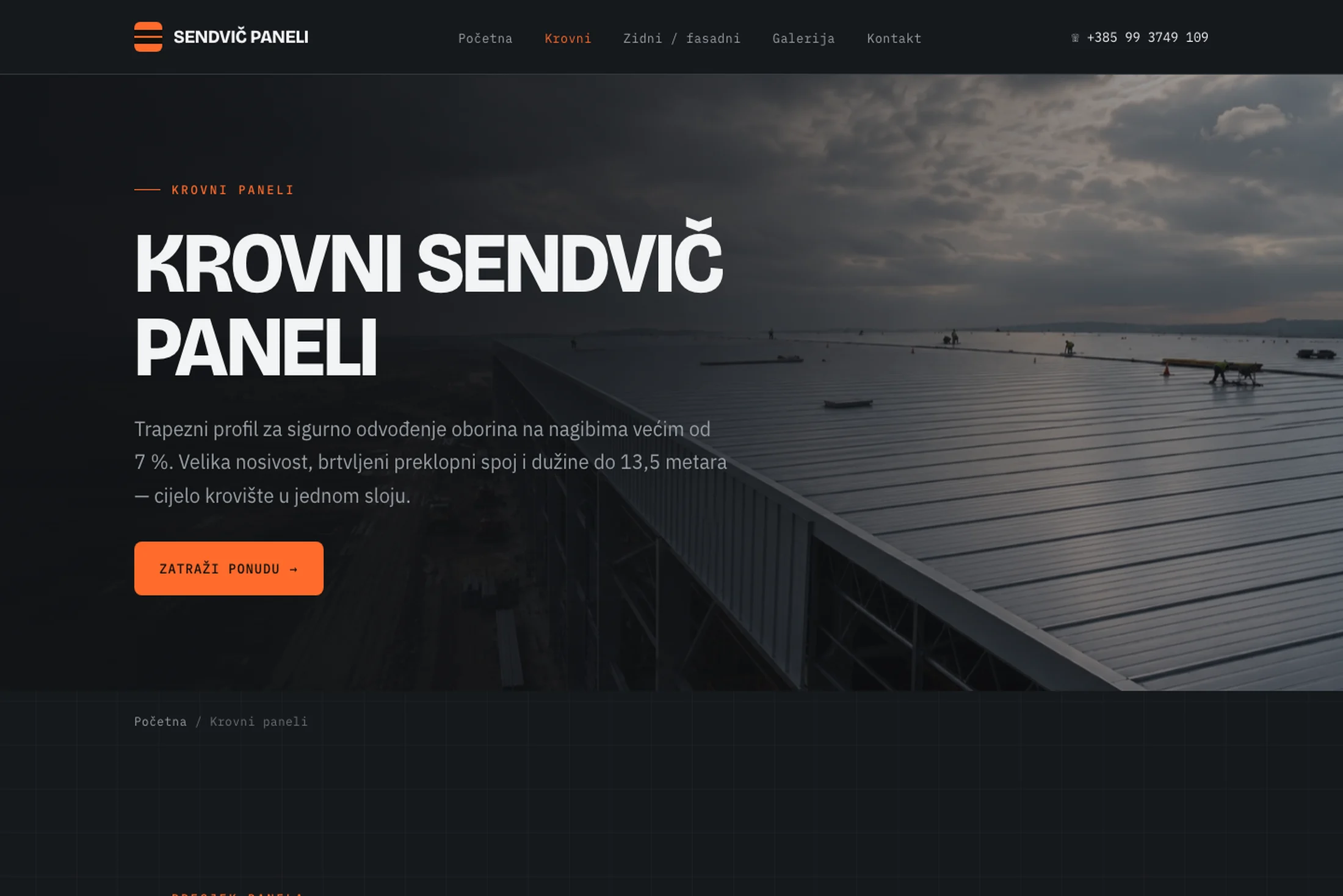 Sendvič-paneli.hr — detaljna stranica krovnih sendvič panela s trapeznim profilom